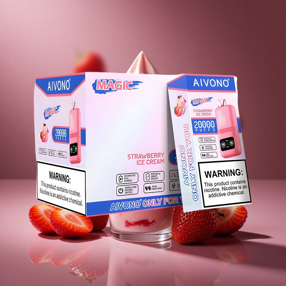 Erdbeer-Eis Brand Aivono AIM MAGIC 20000 Puffs Österreich Großhandel Dual Mesh Coils LCD Display
