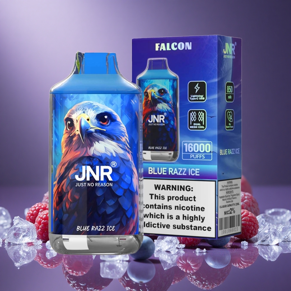 Blau-Razz Eis JNR Falcon 16000 Züge Österreich Großhandel Dual Mesh Coil 22ml