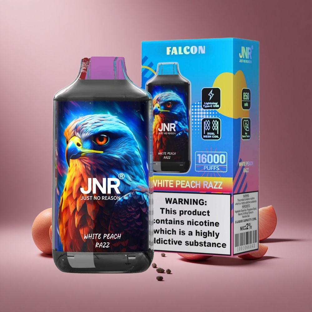 Weiße Pfirsich-Himbeere JNR Falcon 16000 Züge Österreich Großhandel Dual Mesh Coil
