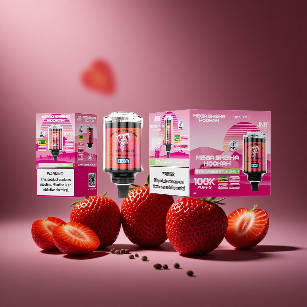 Erdbeer Punsch JNR Mega Shisha Hookah 100K Österreich Großhandel 60ml e-Liquid Kapazität & 2200mAh Akku