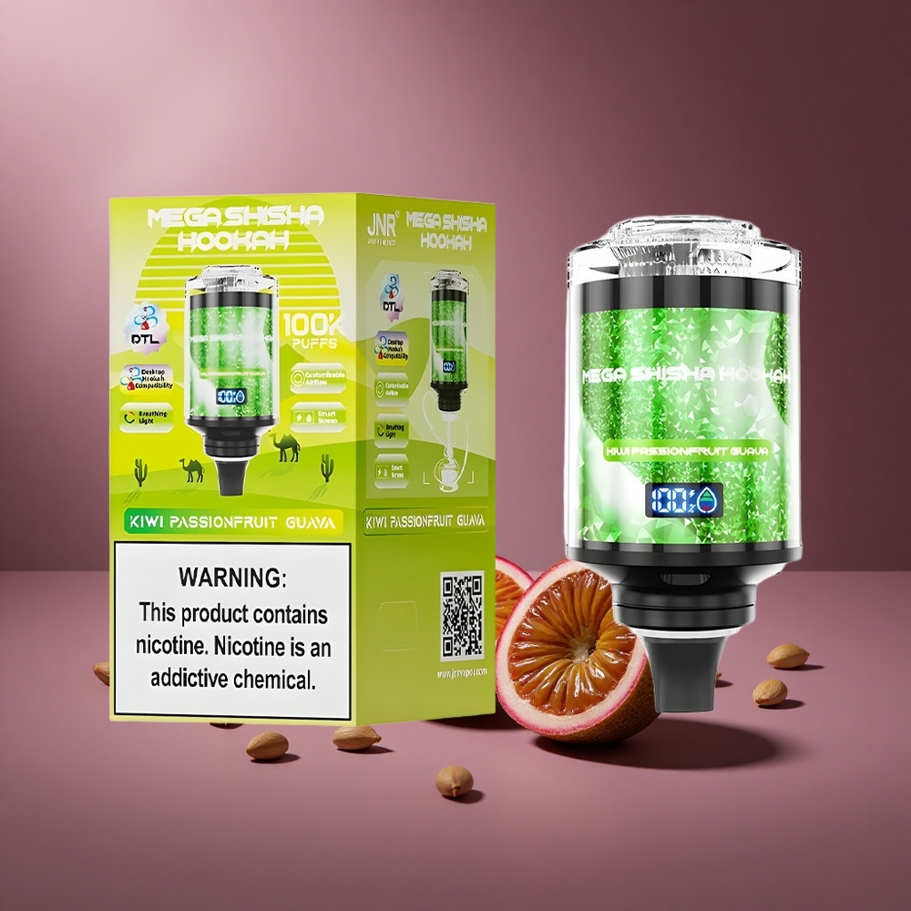 Kiwi-Passionsfrucht-Guava JNR Mega Shisha Hookah 100K Österreich Großhandel Typ-C Schnellladung & 2200mAh Akku